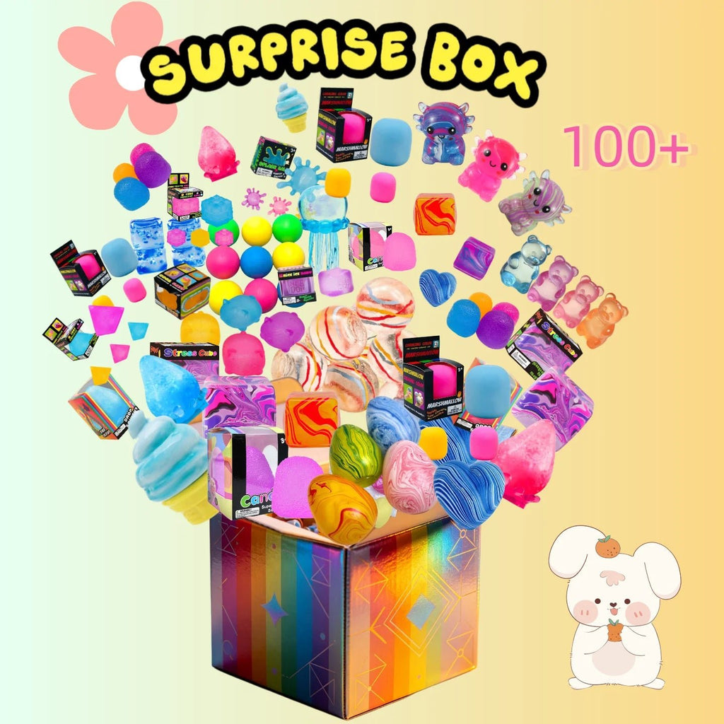100+Pcs Surprise Box Toys Novelty Stress Relief Assorted Squishy Figures Blind Box Fun Mystery Fidget Stress Relief Surprise - Artículos HE