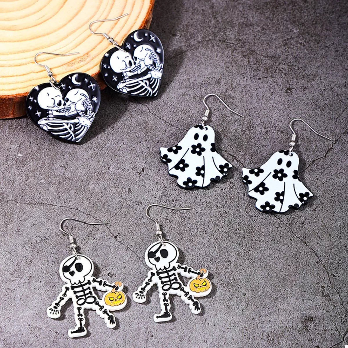 3 Pair Halloween Themed Acrylic Dangle Earrings - Artículos HE