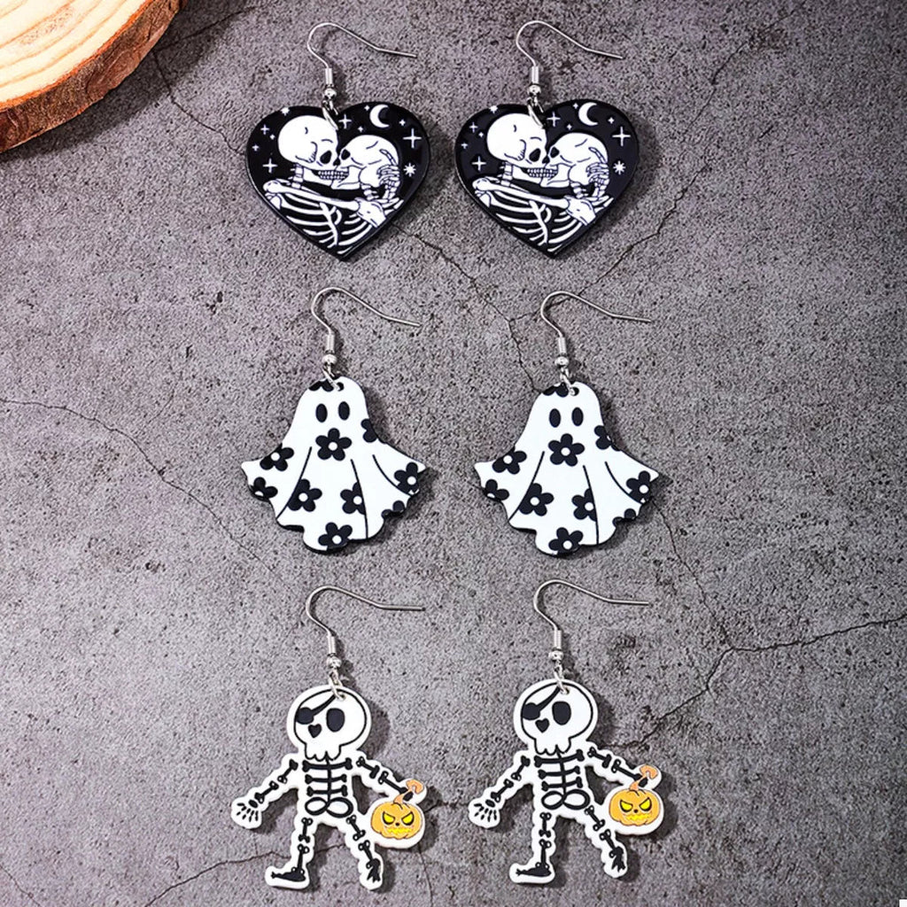 3 Pair Halloween Themed Acrylic Dangle Earrings - Artículos HE