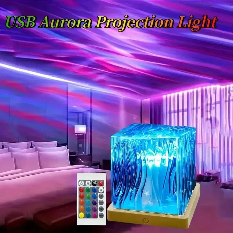 Lámpara de Proyección Aurora 16 Colores – Luz Nocturna Mágica con Efecto Agua y Llama