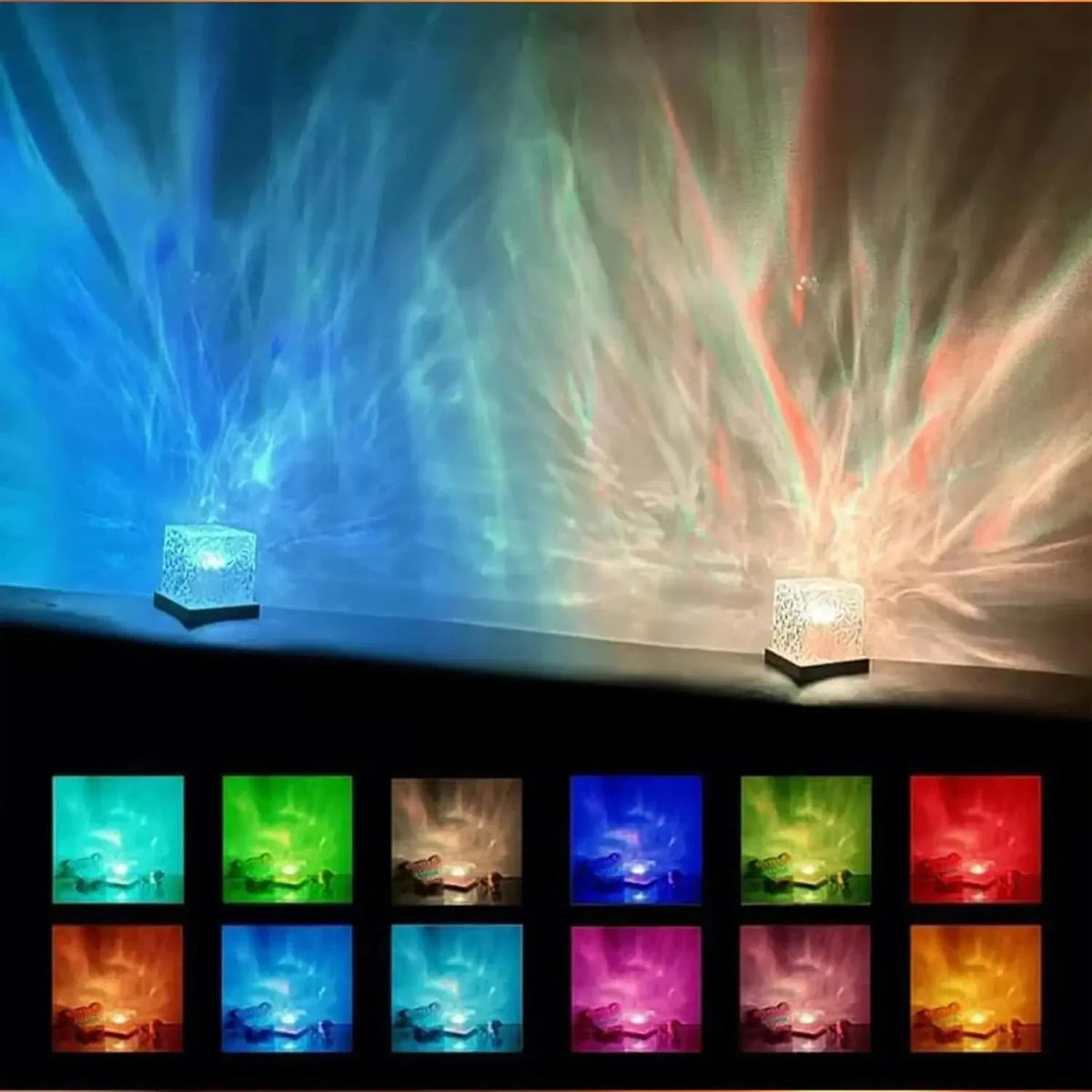 Lámpara de Proyección Aurora 16 Colores – Luz Nocturna Mágica con Efecto Agua y Llama