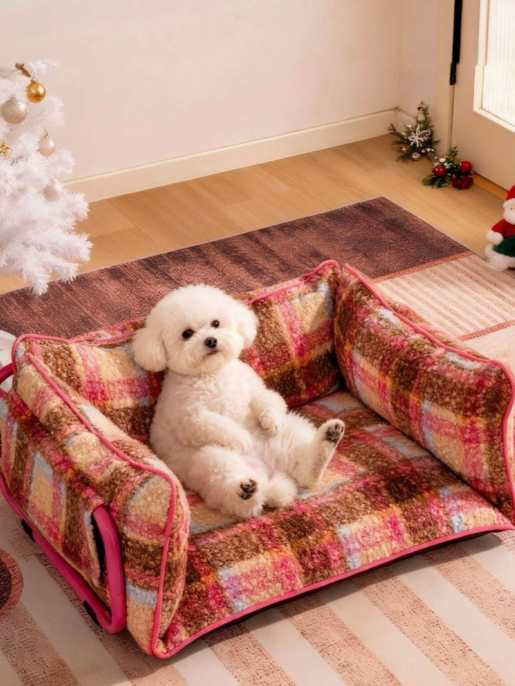 Cama sofá de peluche con estampado de cuadros para mascotas - Artículos HE