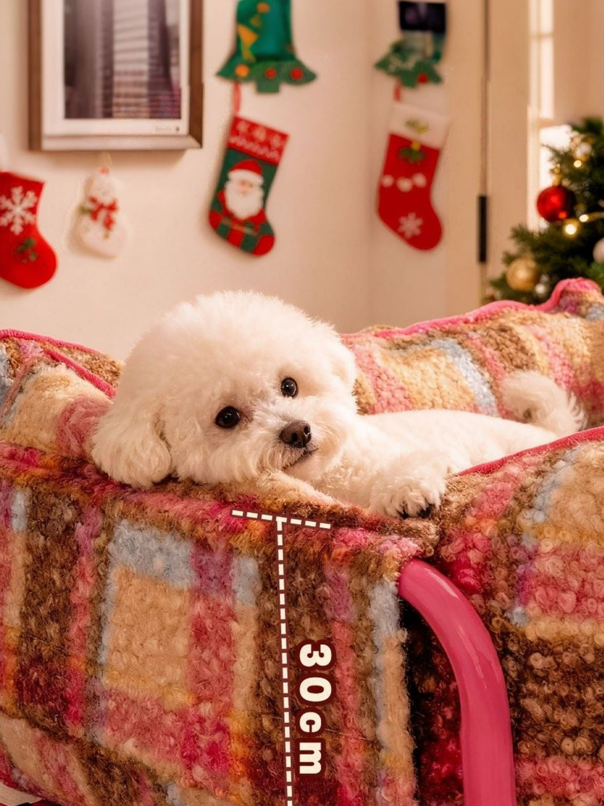 Cama sofá de peluche con estampado de cuadros para mascotas - Artículos HE