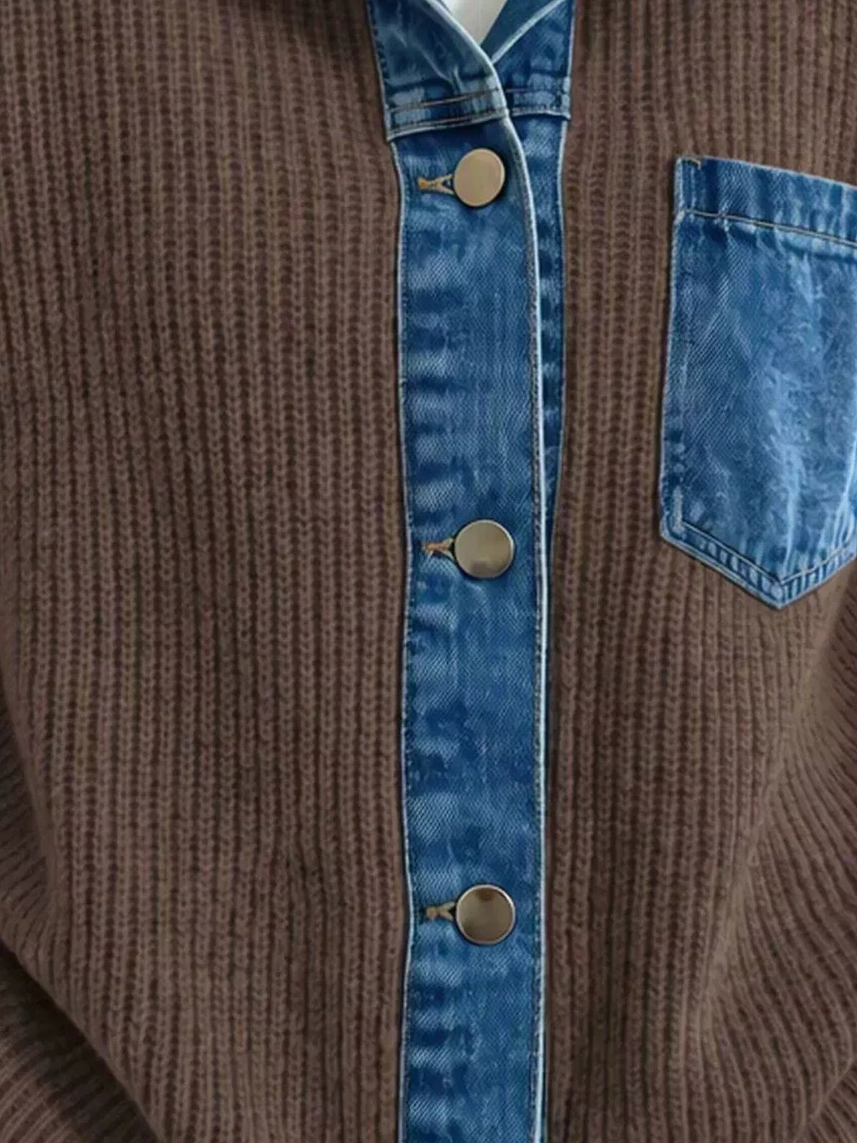 Denim Trim Button Up Cardigan - Artículos HE