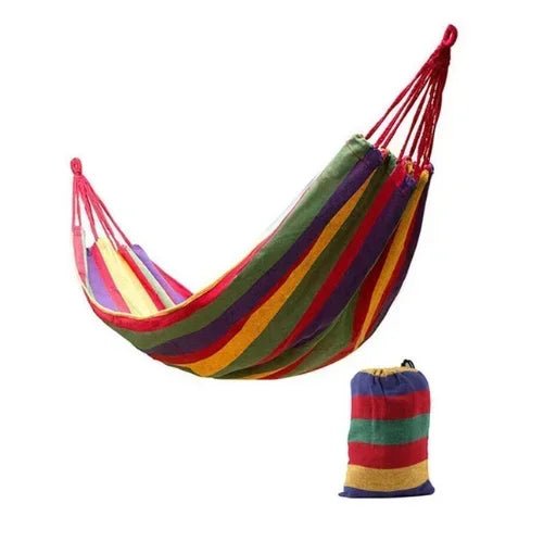 Double Hammock 2 Person Canvas Cotton Hammock with Tree Straps for Patio Garden Backyard Outdoor and Indoor (Red, Blue) - Artículos HE