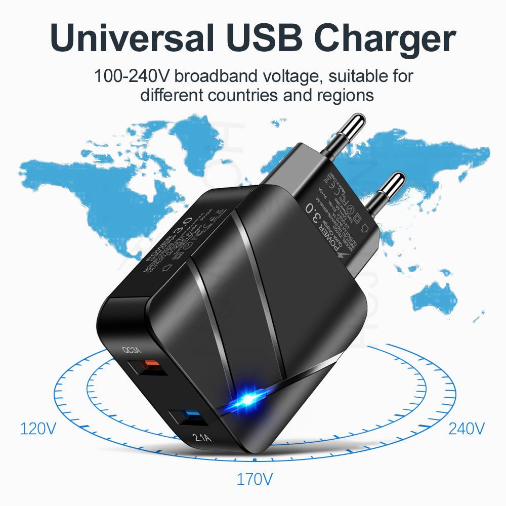 Dual USB QC3.0+2.1A Multi Port Mobile Phone Charger - Artículos HE