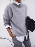 Full Size Round Neck Long Sleeve Sweater Plus Size - Artículos HE