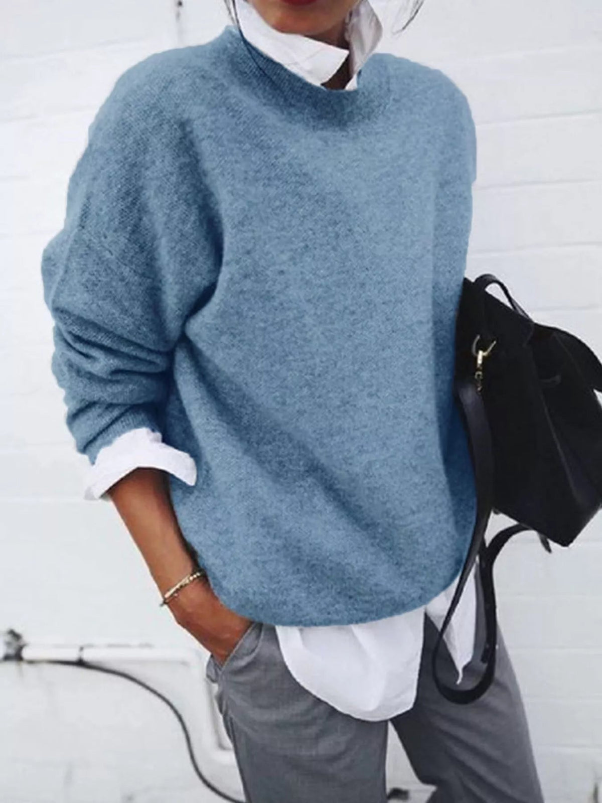 Full Size Round Neck Long Sleeve Sweater Plus Size - Artículos HE