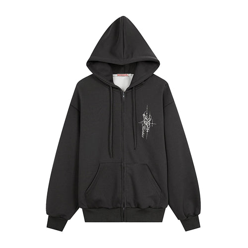 Graffiti Print Oversized Hooded Open Front Sweatshirt Jacket with Back Sequin Wings Unisex Casual - Artículos HE