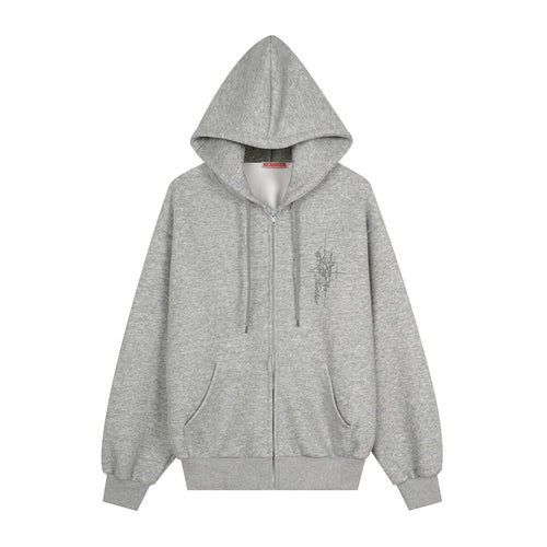 Graffiti Print Oversized Hooded Open Front Sweatshirt Jacket with Back Sequin Wings Unisex Casual - Artículos HE
