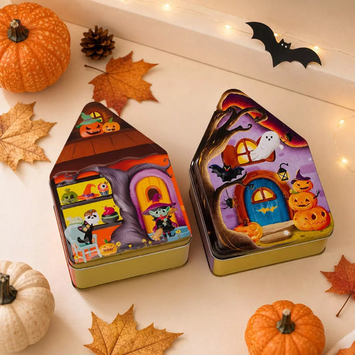 Halloween House Shaped Metal Candy Storage Box - Artículos HE