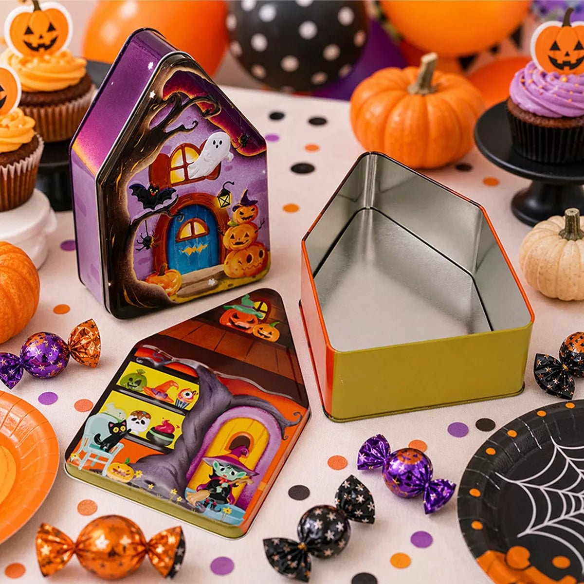 Halloween House Shaped Metal Candy Storage Box - Artículos HE