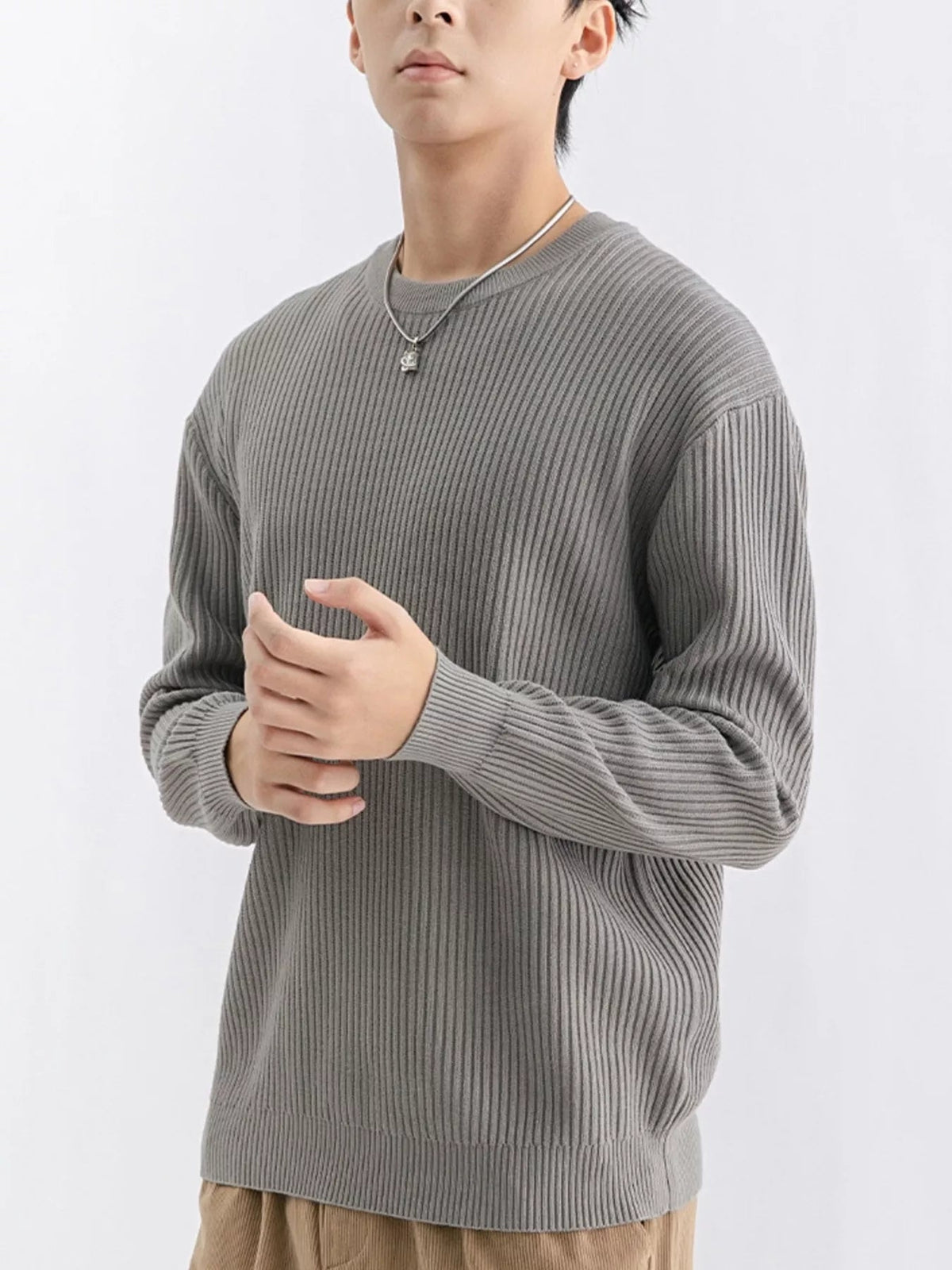 Jersey de punto acanalado con cuello redondo talla grande para hombre - Artículos HE