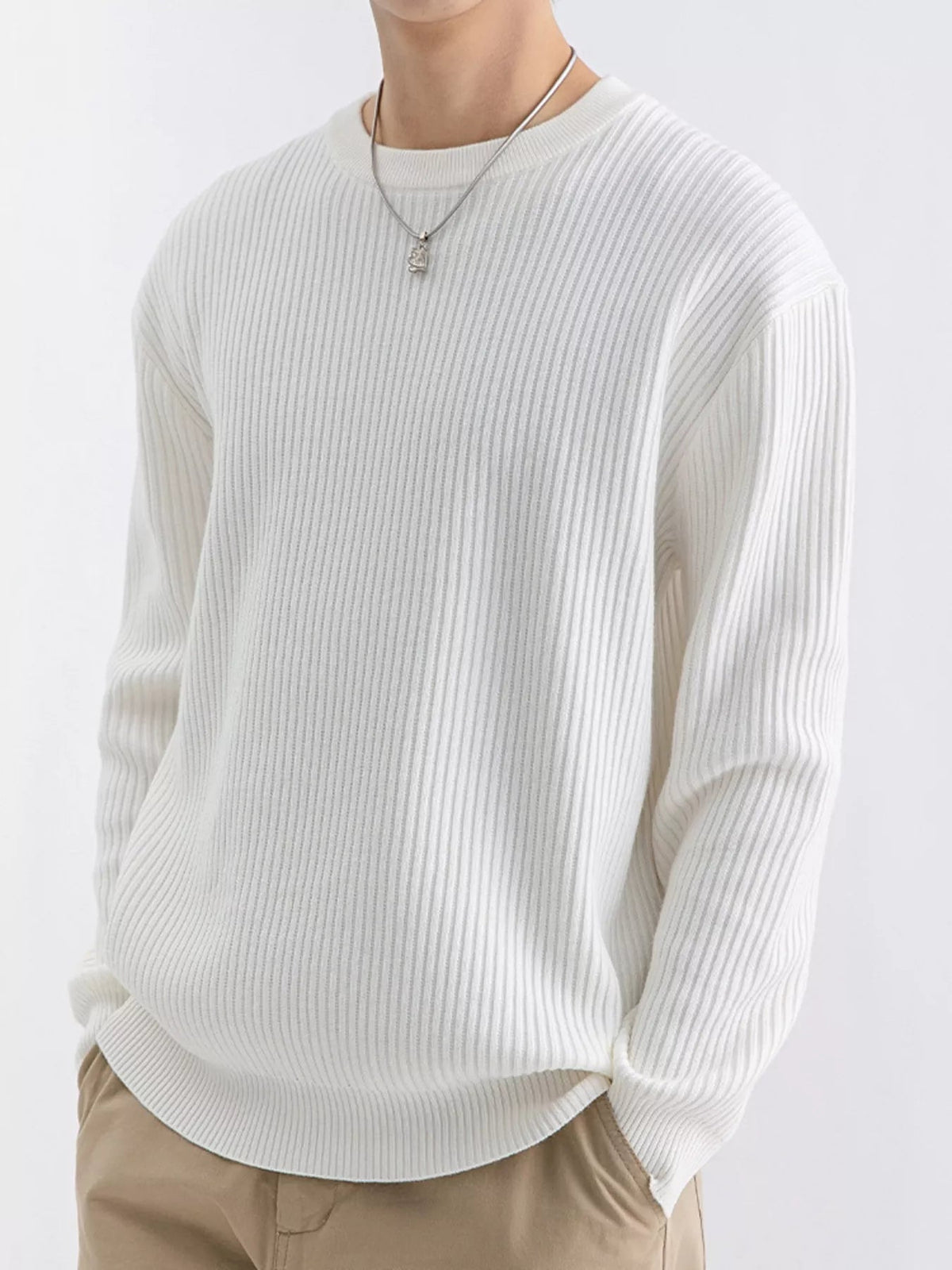 Jersey de punto acanalado con cuello redondo talla grande para hombre - Artículos HE