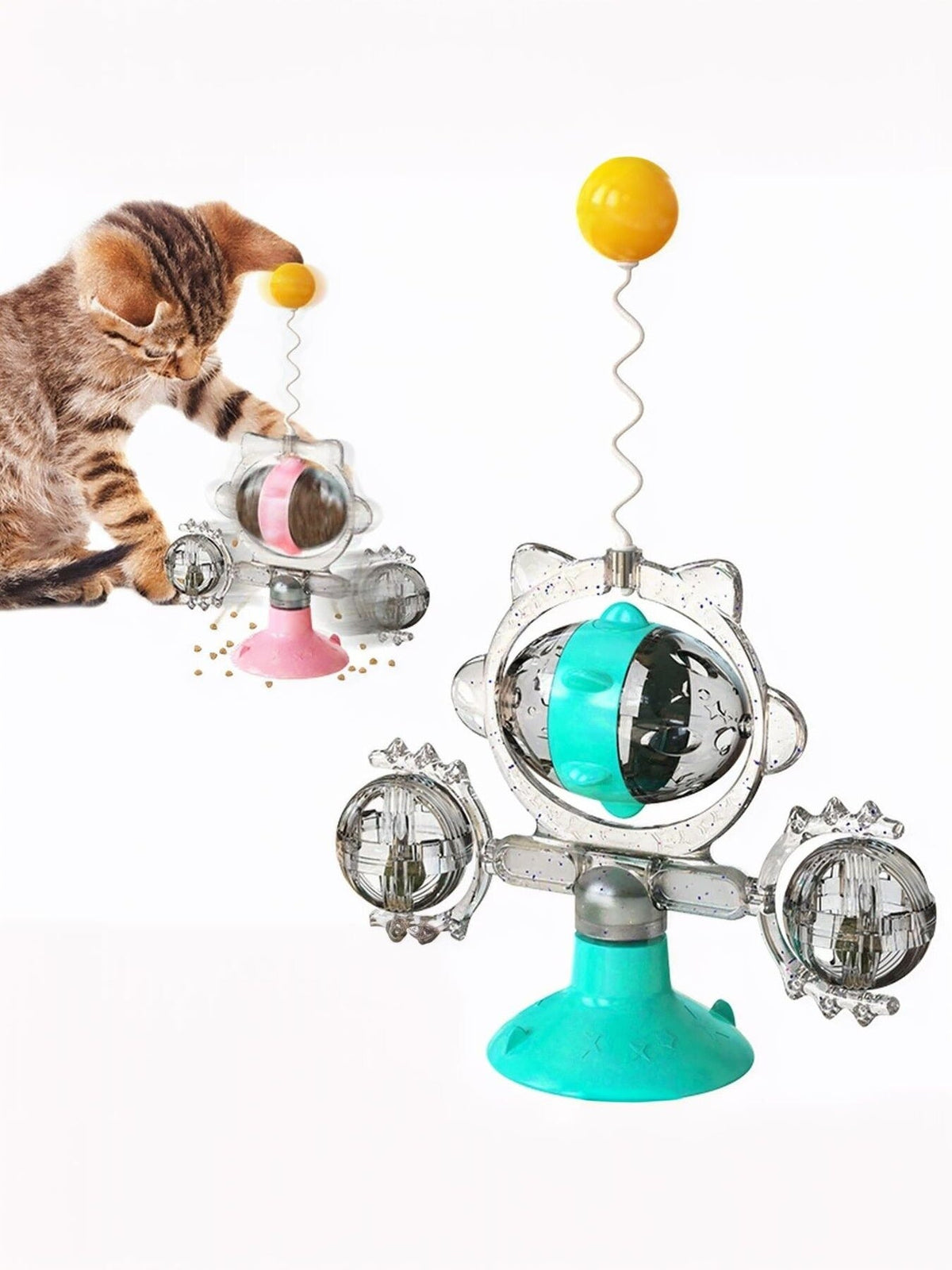 Juguete interactivo giratorio con ventosa para gatos - Artículos HE