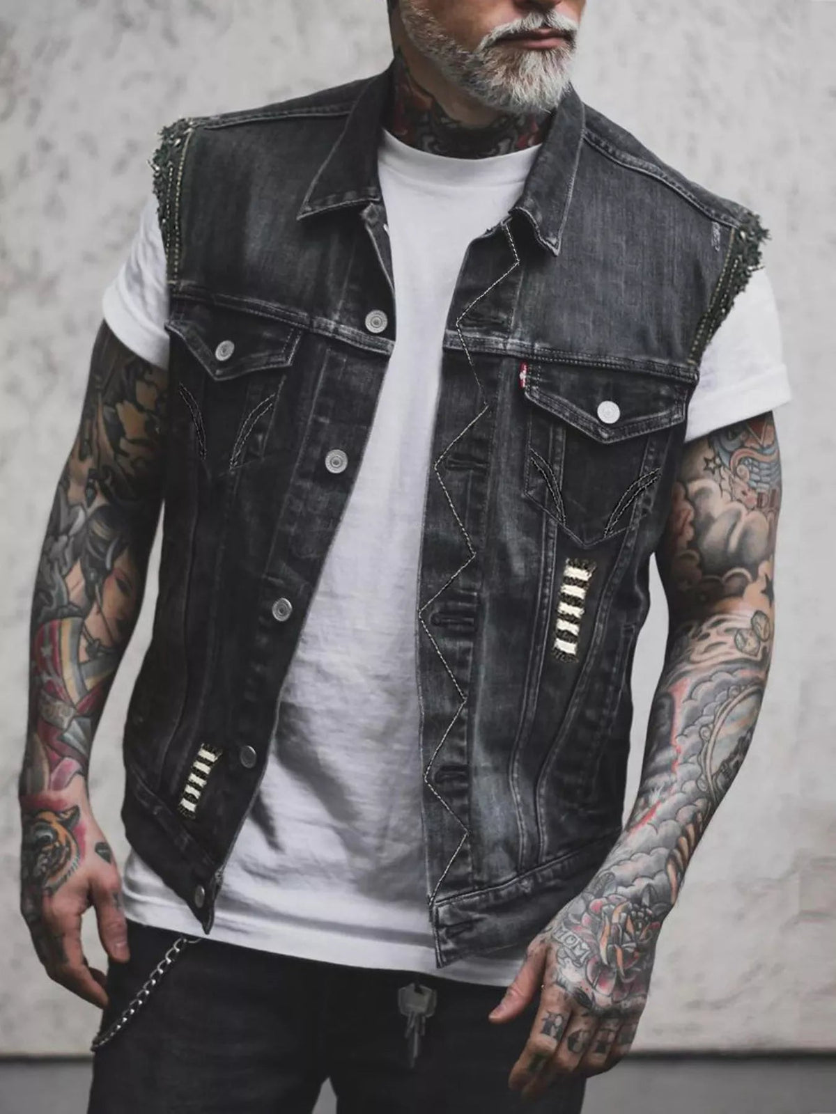 Men's Full Size Button Up Denim Vest Plus Size - Artículos HE