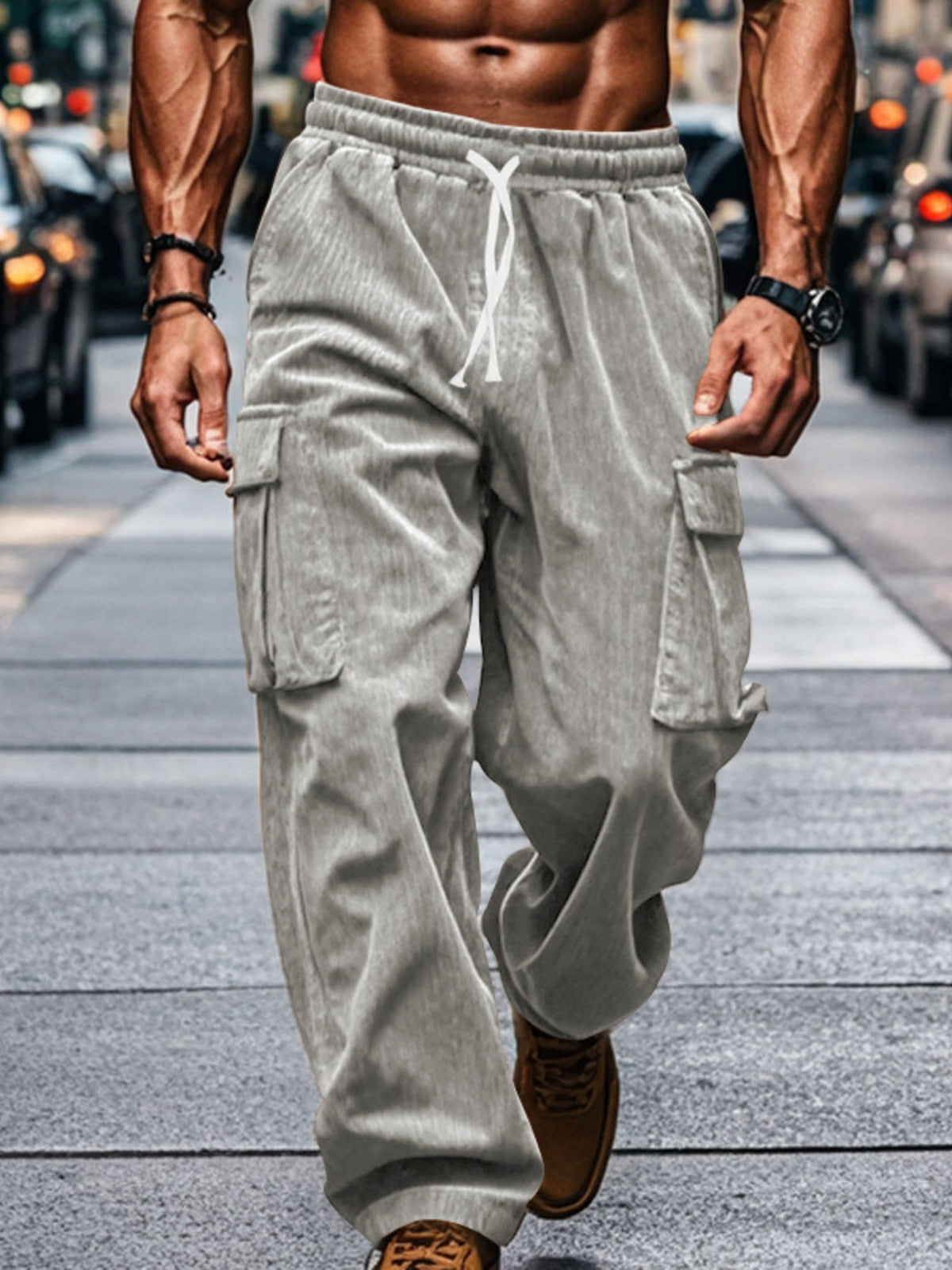 Men's Full Size Corduroy Cargo Pants Plus Size - Artículos HE