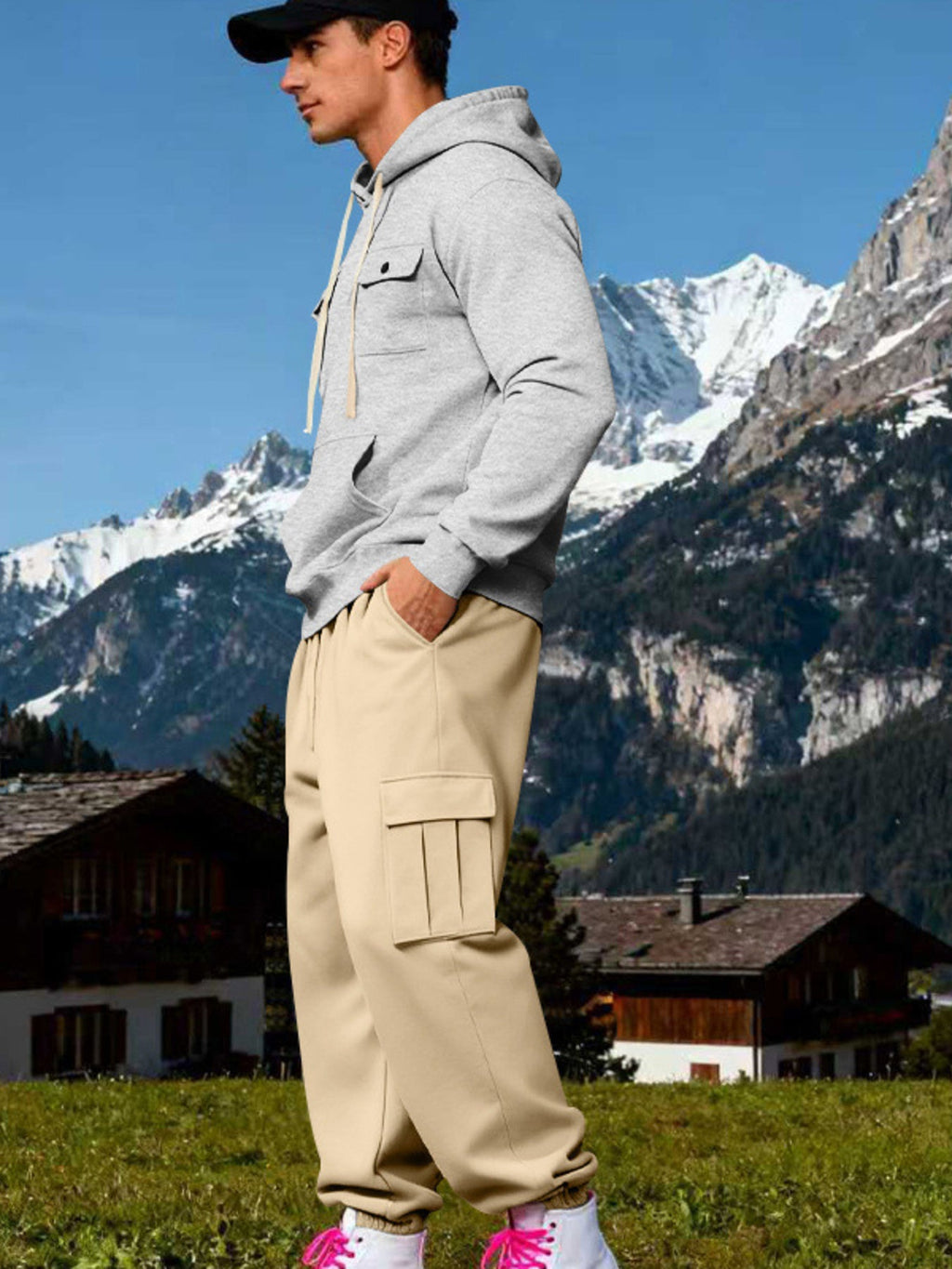 Men's Full Size Kangaroo Pocket Hoodie and Sweatpants Two-Piece Set Plus Size - Artículos HE