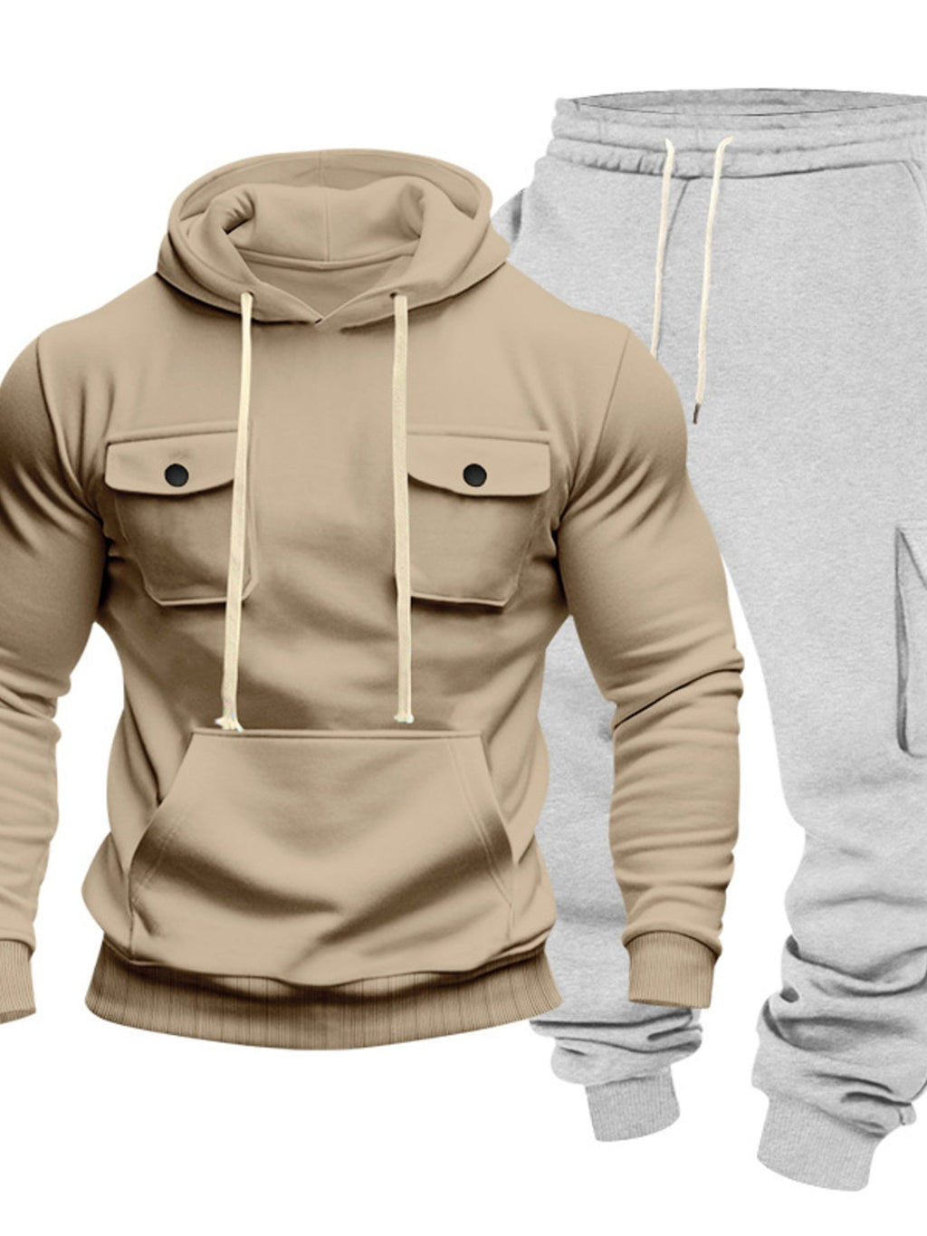 Men's Full Size Kangaroo Pocket Hoodie and Sweatpants Two-Piece Set Plus Size - Artículos HE