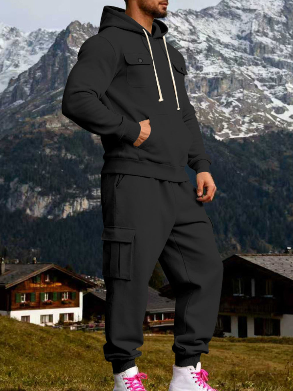 Men's Full Size Kangaroo Pocket Hoodie and Sweatpants Two-Piece Set Plus Size - Artículos HE