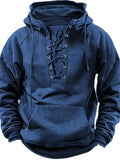 Men's Full Size Lace Up Front Raglan Sleeve Hoodie Plus Size - Artículos HE