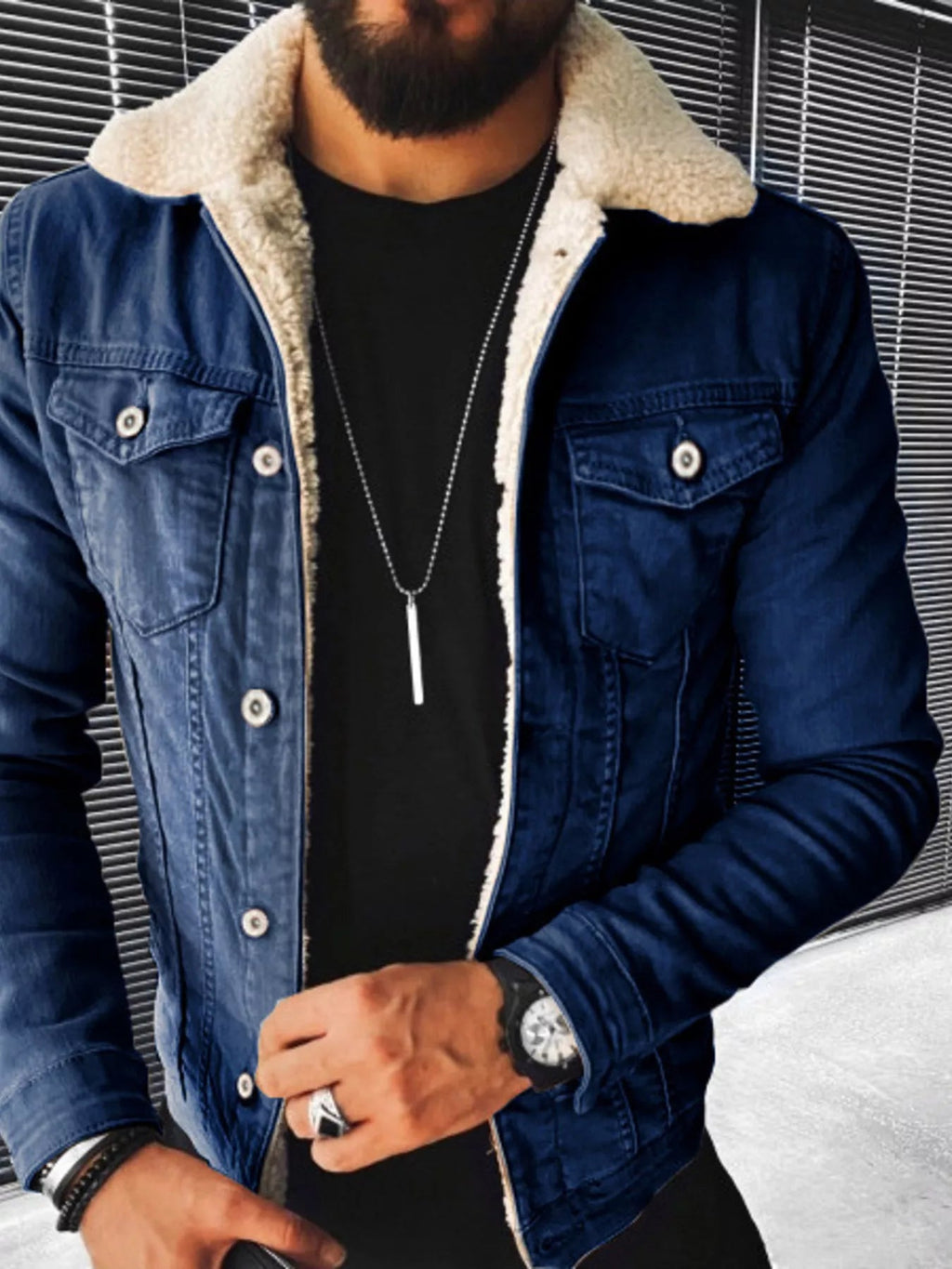 Men's Full Size Sherpa-Lined Denim Jacket Plus Size - Artículos HE