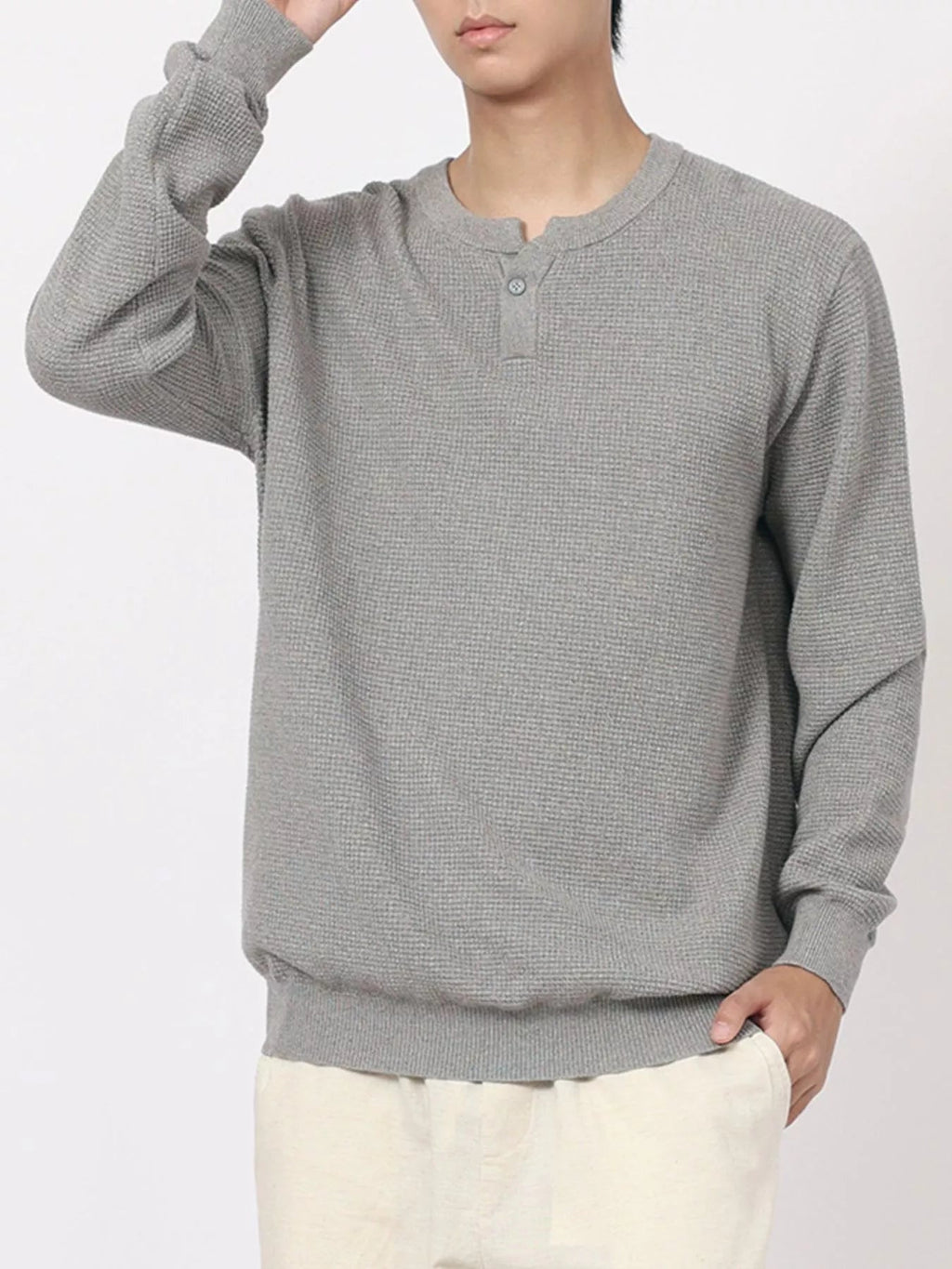 Men's Plus Size Button Detail Waffle Knit Top - Artículos HE