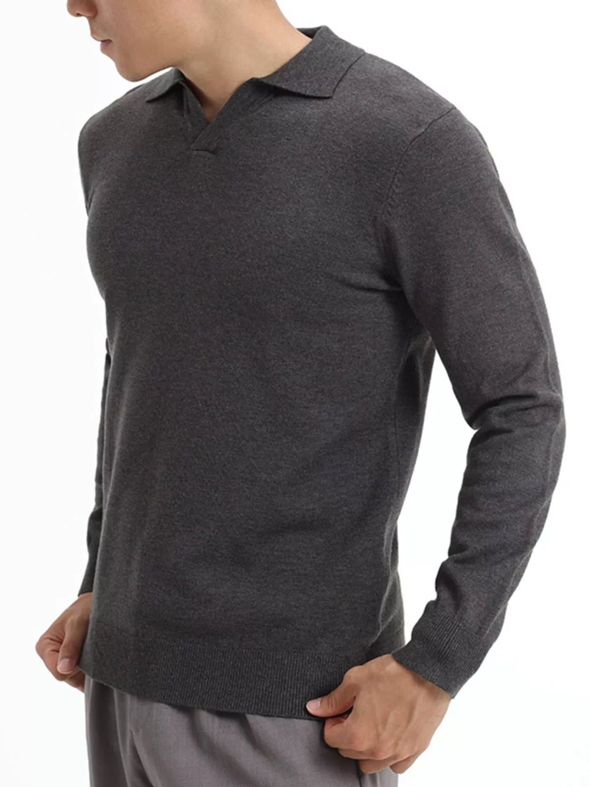 Men's Plus Size Long Sleeve Polo Collar Knit Top - Artículos HE