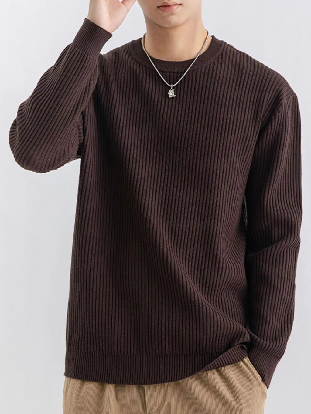 Men's Plus Size Ribbed Knit Crew Neck Sweater - Artículos HE