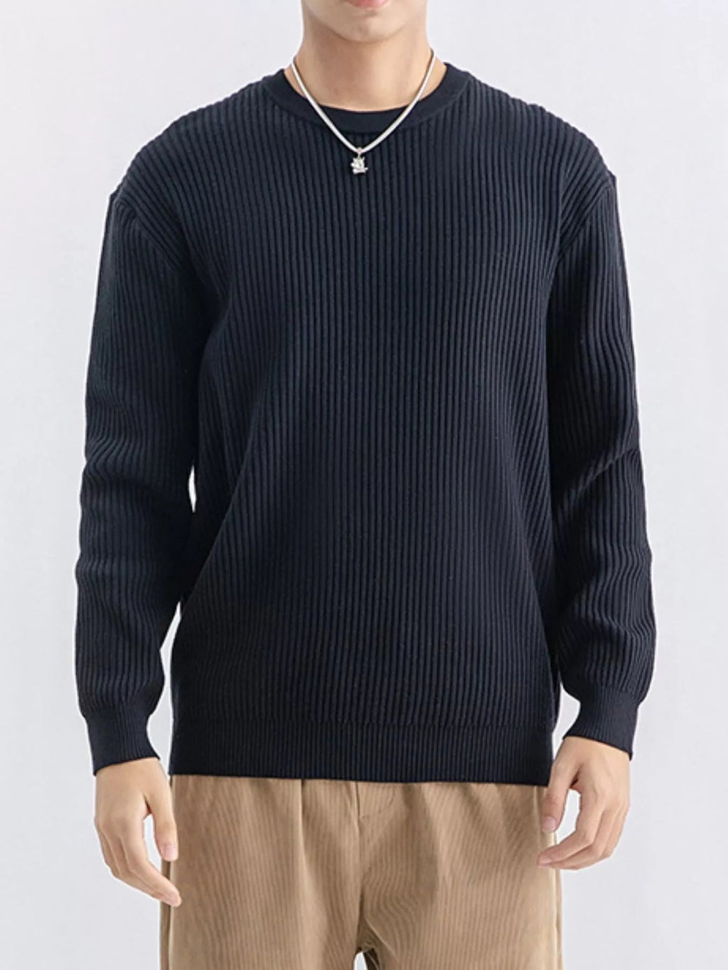 Men's Plus Size Ribbed Knit Crew Neck Sweater - Artículos HE