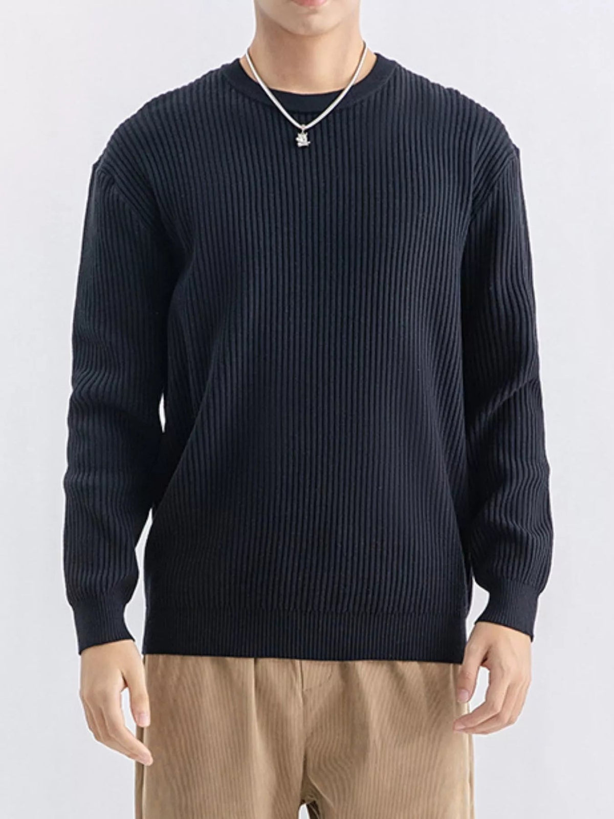 Men's Plus Size Ribbed Knit Crew Neck Sweater - Artículos HE