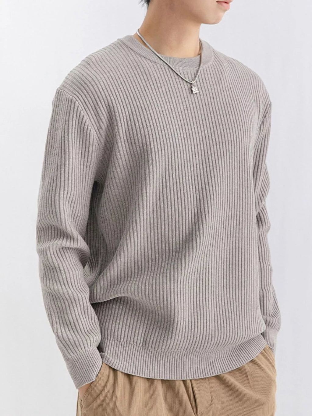 Men's Plus Size Ribbed Knit Crew Neck Sweater - Artículos HE