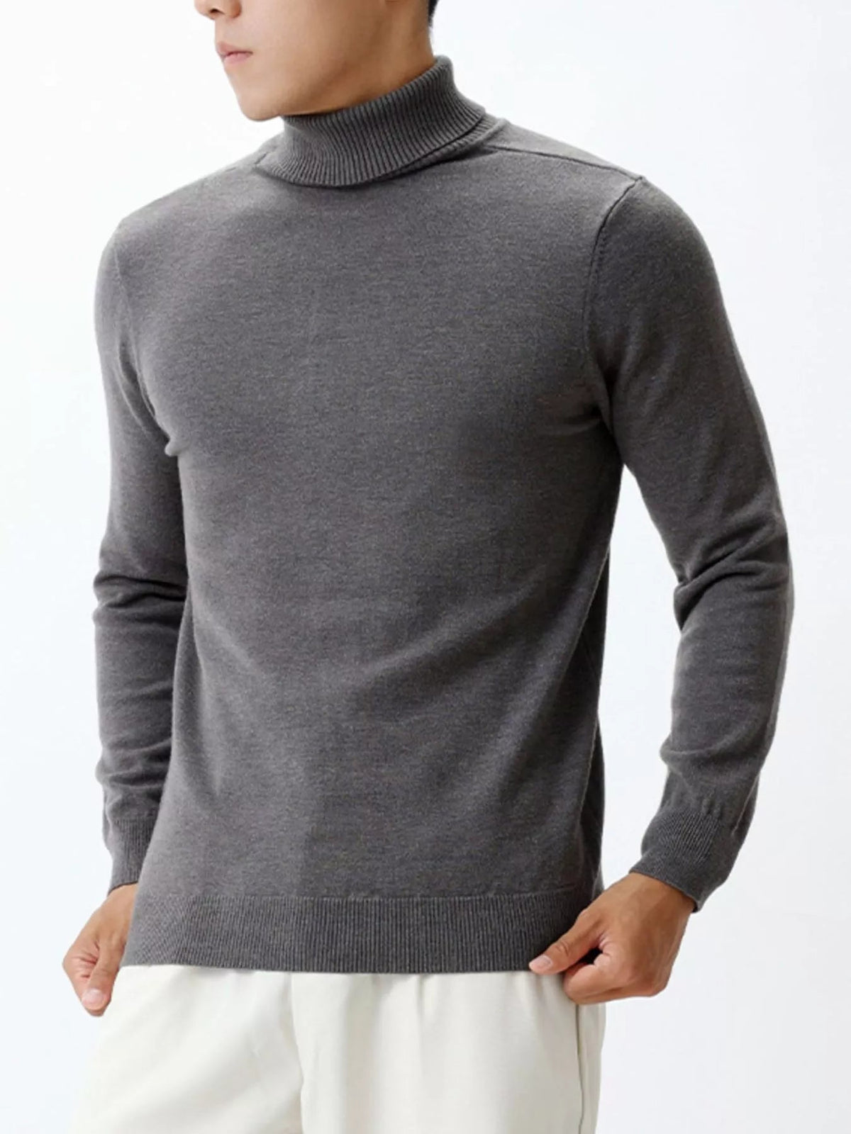 Men's Plus Size Slim-Fit Ribbed Turtleneck Sweater - Artículos HE
