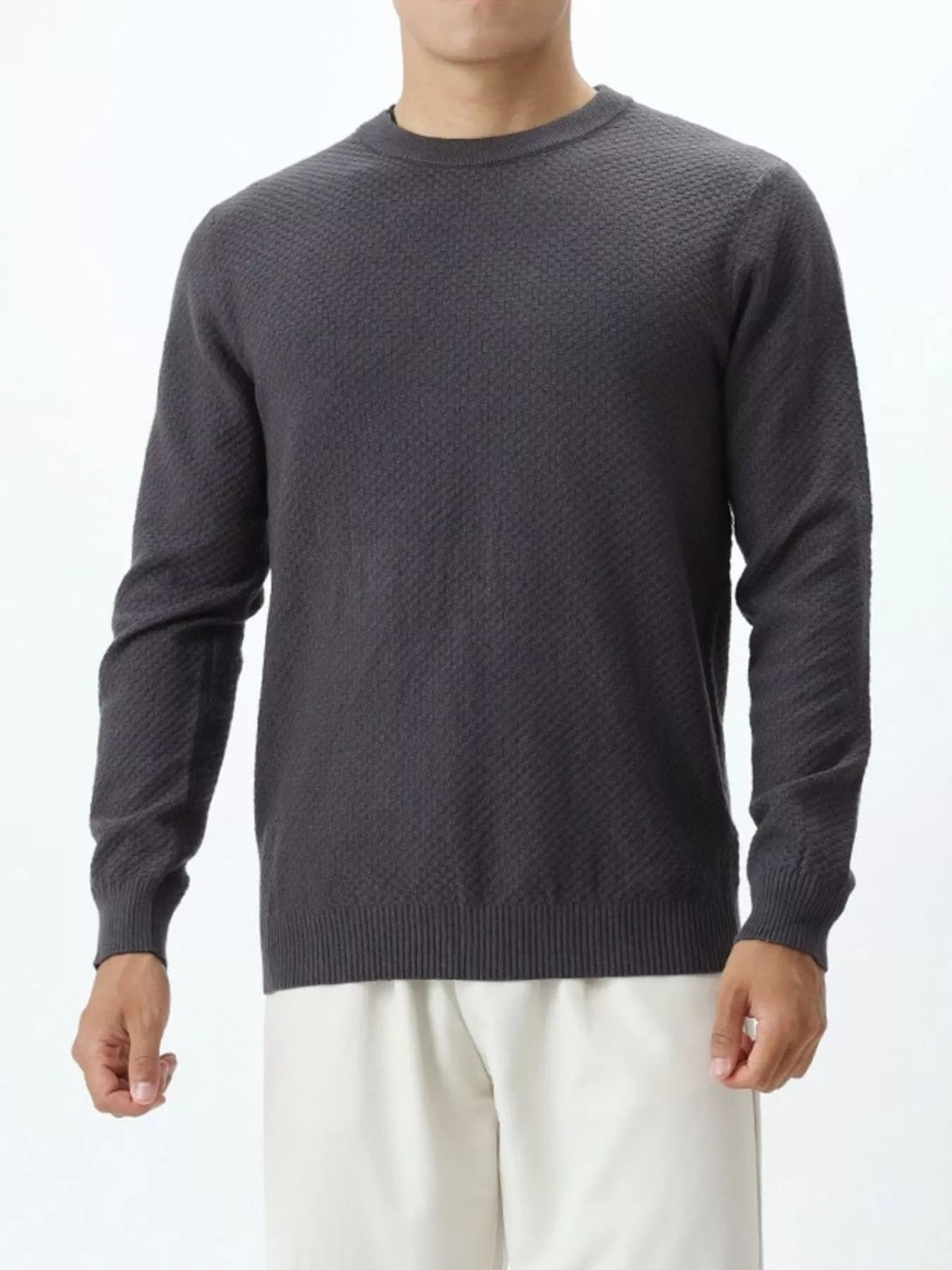 Men's Plus Size Textured Crew Neck Sweater - Artículos HE