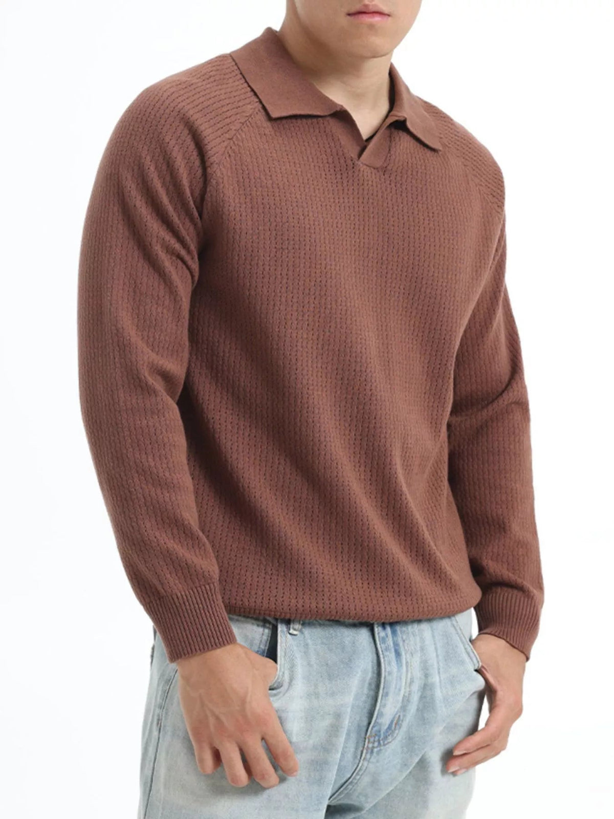 Men's Plus Size Textured Polo Collar Knit Top - Artículos HE