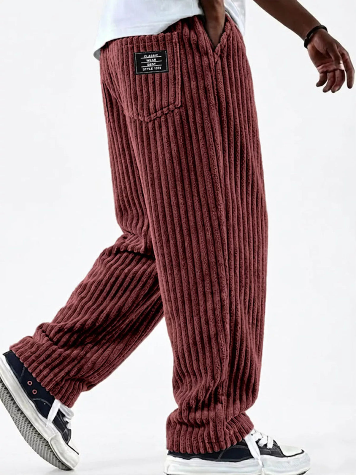 Pantalón de pana de pernera ancha casual talla grande para hombre - Artículos HE