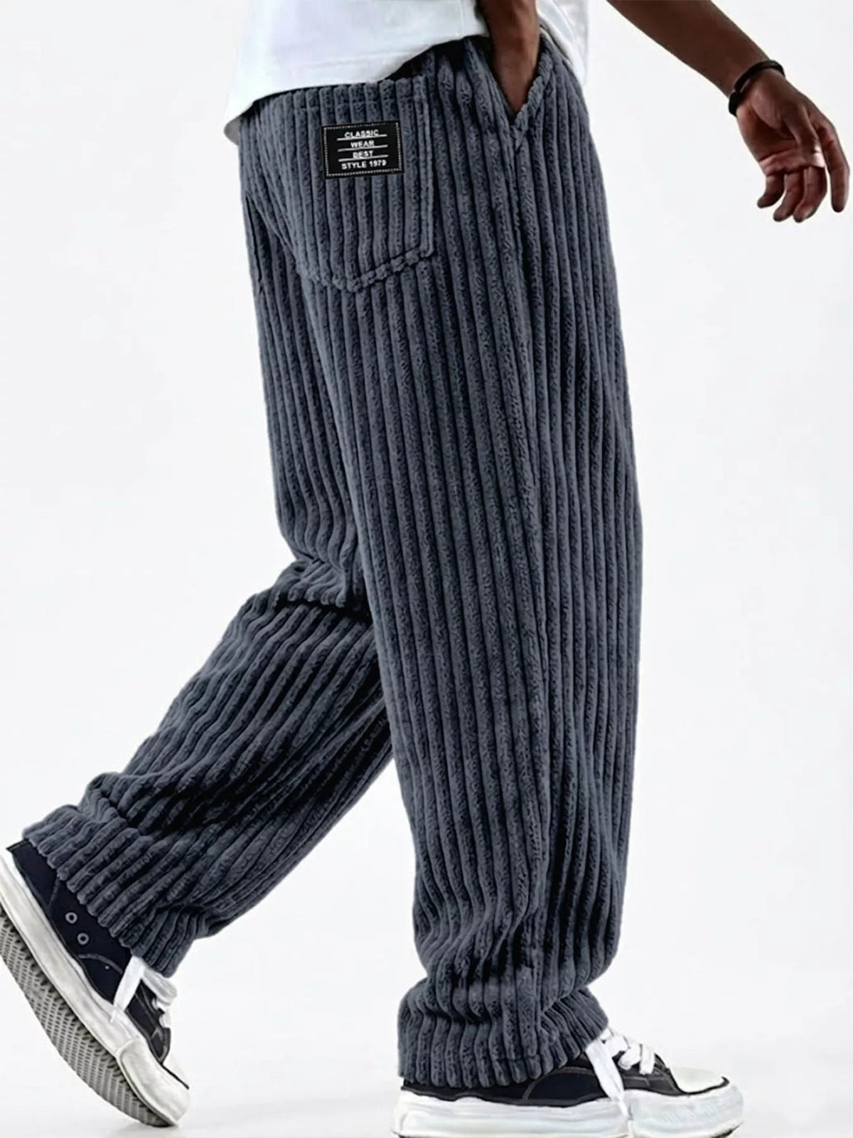 Pantalón de pana de pernera ancha casual talla grande para hombre - Artículos HE
