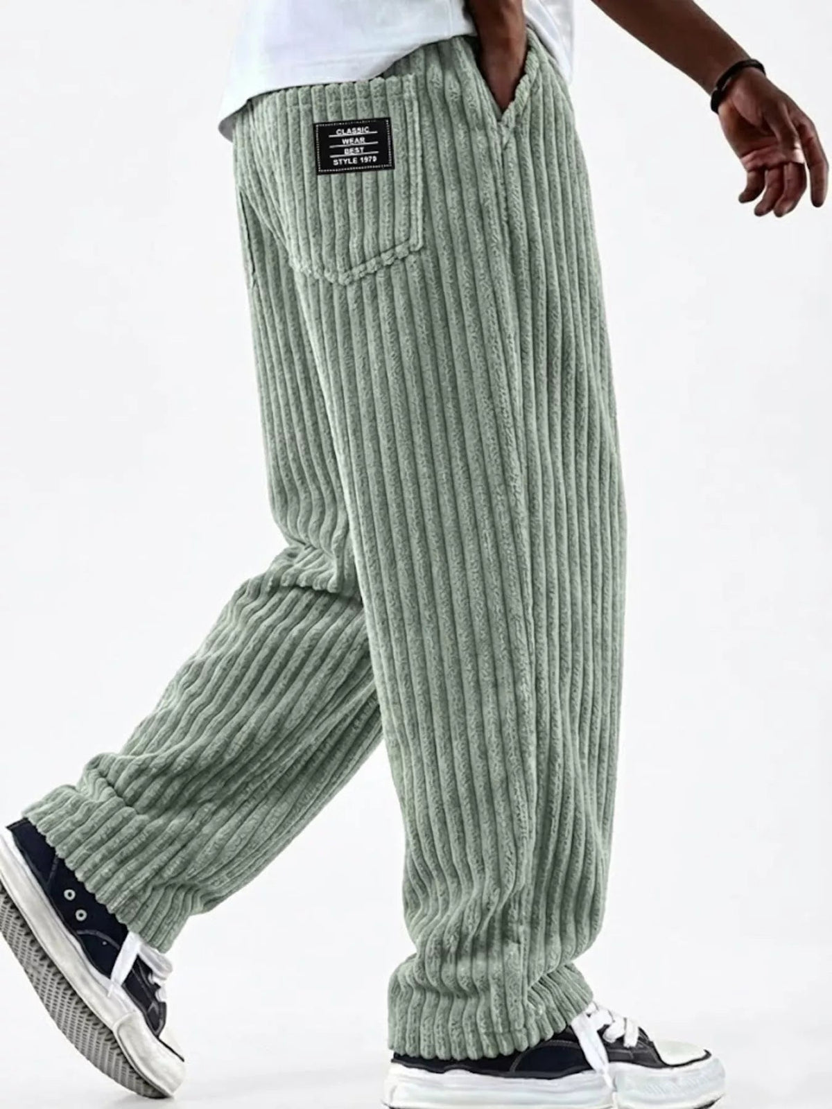 Pantalón de pana de pernera ancha casual talla grande para hombre - Artículos HE