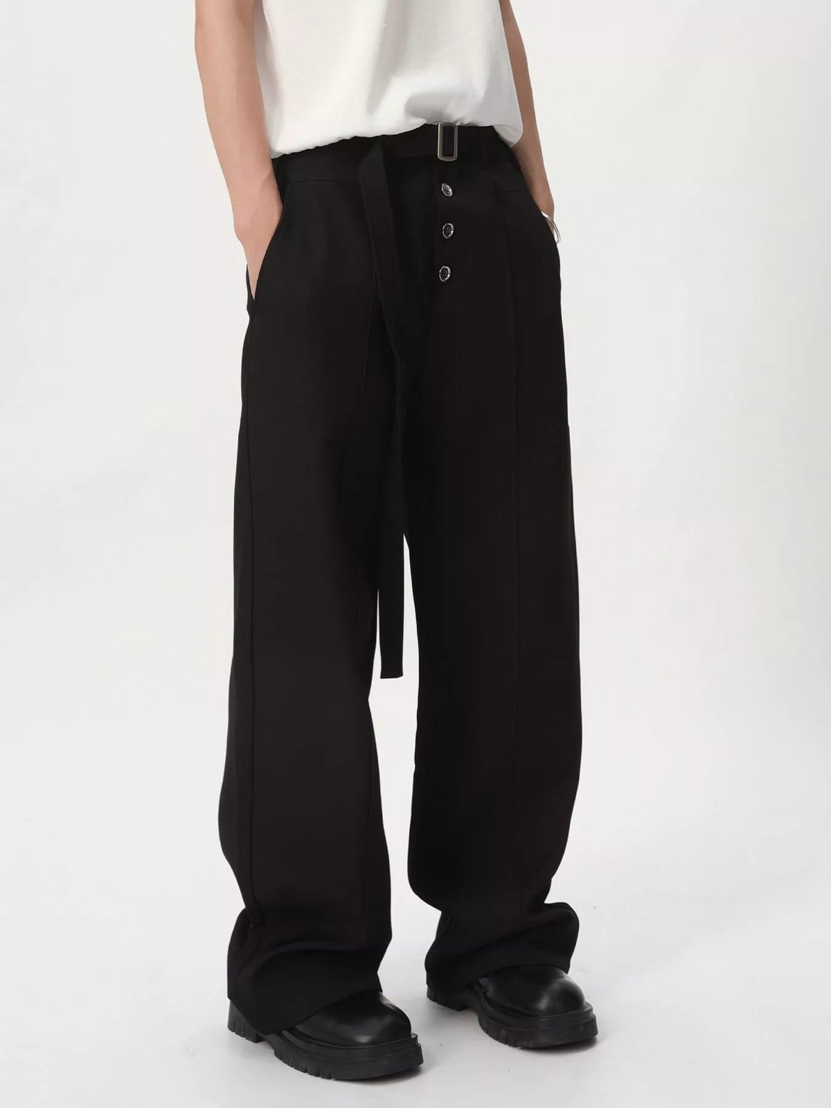 Pantalón de pernera ancha de cintura alta con cinturón para hombre - Artículos HE