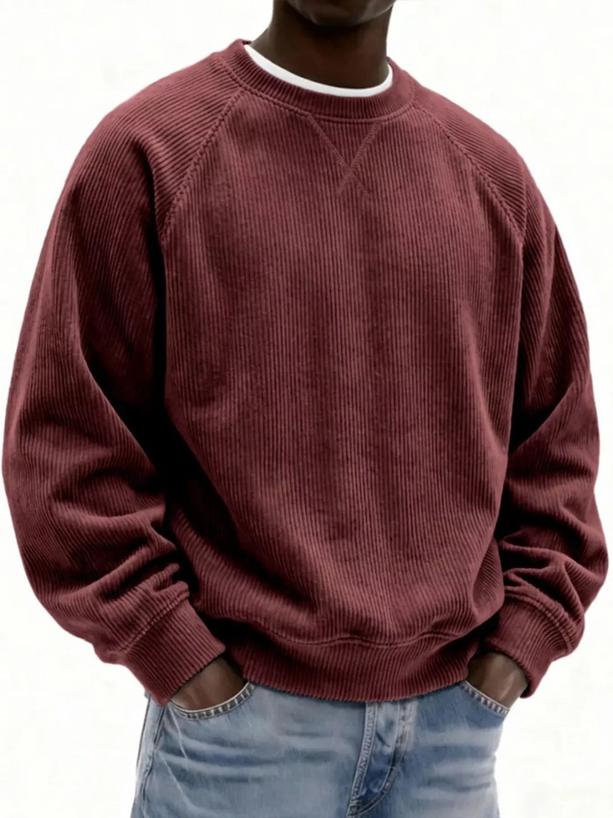 Sudadera de pana con cuello redondo talla grande para hombre - Artículos HE
