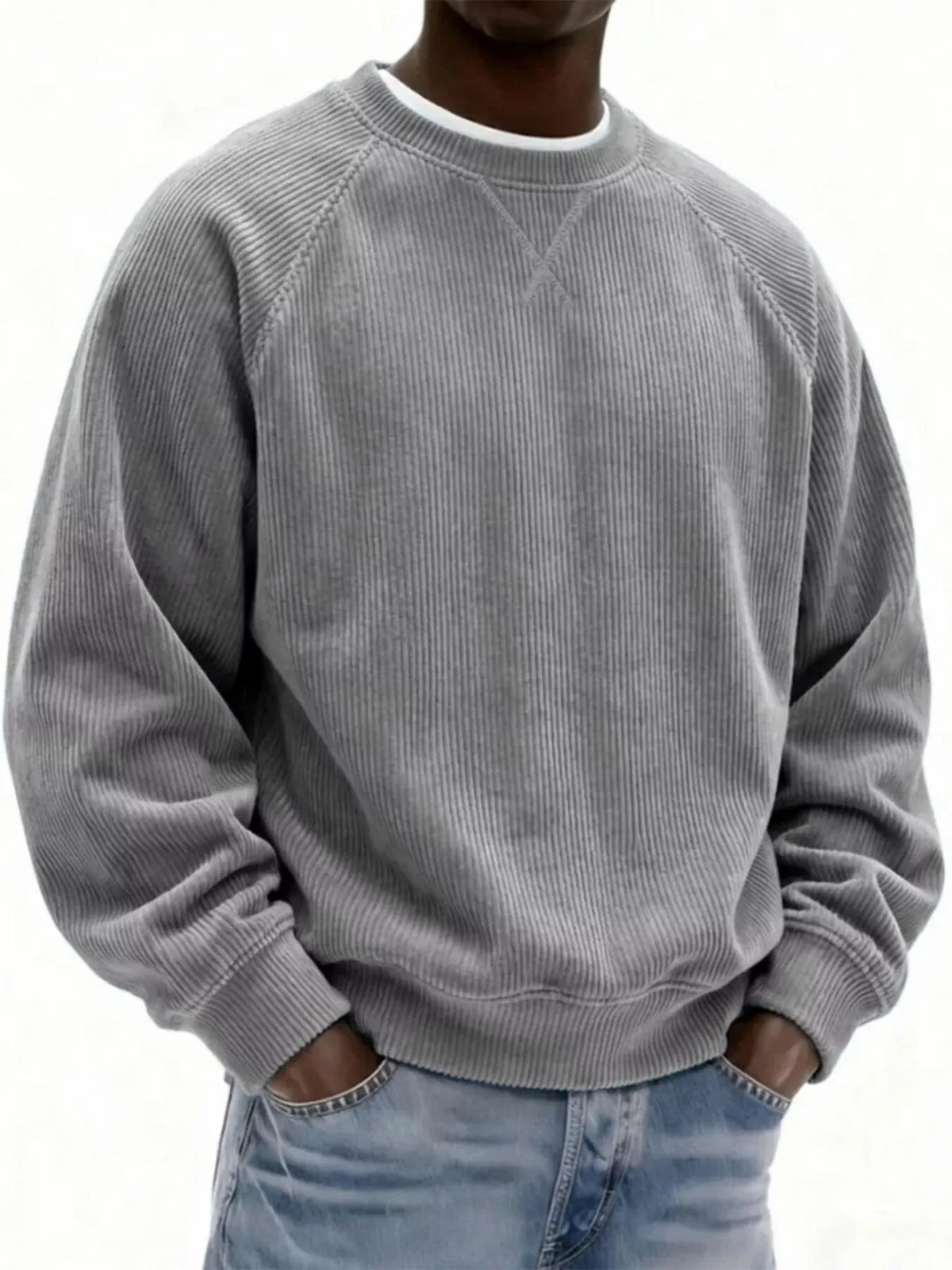 Sudadera de pana con cuello redondo talla grande para hombre - Artículos HE