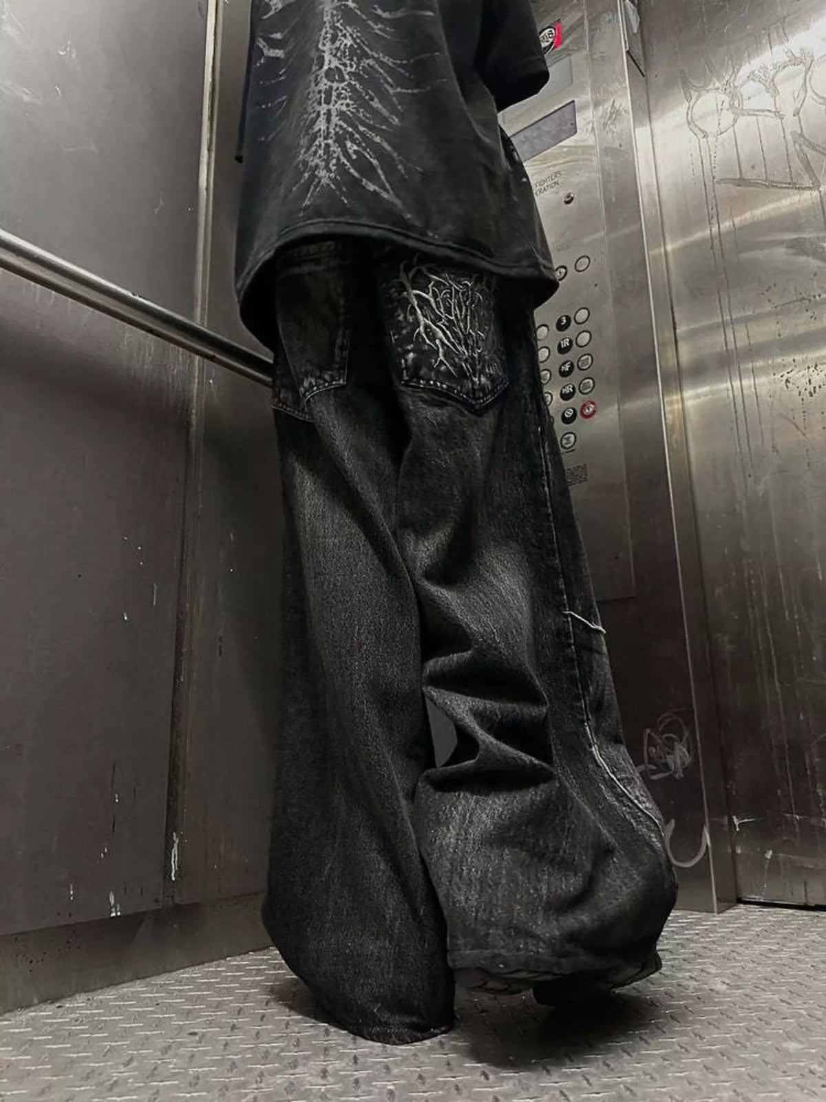 Vaqueros streetwear de pernera ancha con estampado de araña talla grande para hombre - Artículos HE